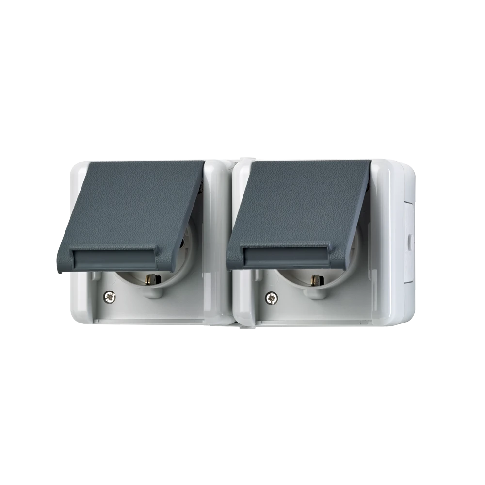 JUNG HOME SCHUKO®-Zweifach-Steckdose, verdrahtet, 16 A 250 V ~, waagerecht, IP 44, WG 800, anthrazit